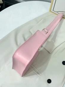 Girls Minimalist Shoulder Bag With Zipper Solid Pink - Pink - View 6