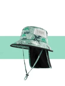 Bebé niño Sombrero cubo con patrón de dinosaurio protección solar ajustable con capa - Multicolor - Ver 2