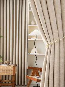 2入組現代簡約人造亞麻遮光隔熱窗簾