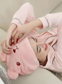 1 件粉色毛巾，卡通可爱纤维熊刺绣干发帽，适用于家庭浴室装饰