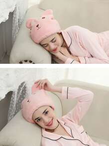 1 件粉色毛巾，卡通可爱纤维熊刺绣干发帽，适用于家庭浴室装饰