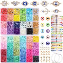 2 cajas kit de pulseras de cuentas de mal de ojo, cuentas de semillas de cristal de 0.118 in para hacer joyas, amuleto de ojo malvado de color dorado para hacer pulseras, cuentas pequeñas de 34 colores para mujeres y niñas, manualidades, regalo de bricolaje - Multicolor - Ver 1