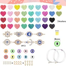 2 cajas kit de pulseras de cuentas de mal de ojo, cuentas de semillas de cristal de 0.118 in para hacer joyas, amuleto de ojo malvado de color dorado para hacer pulseras, cuentas pequeñas de 34 colores para mujeres y niñas, manualidades, regalo de bricolaje - Multicolor - Ver 2