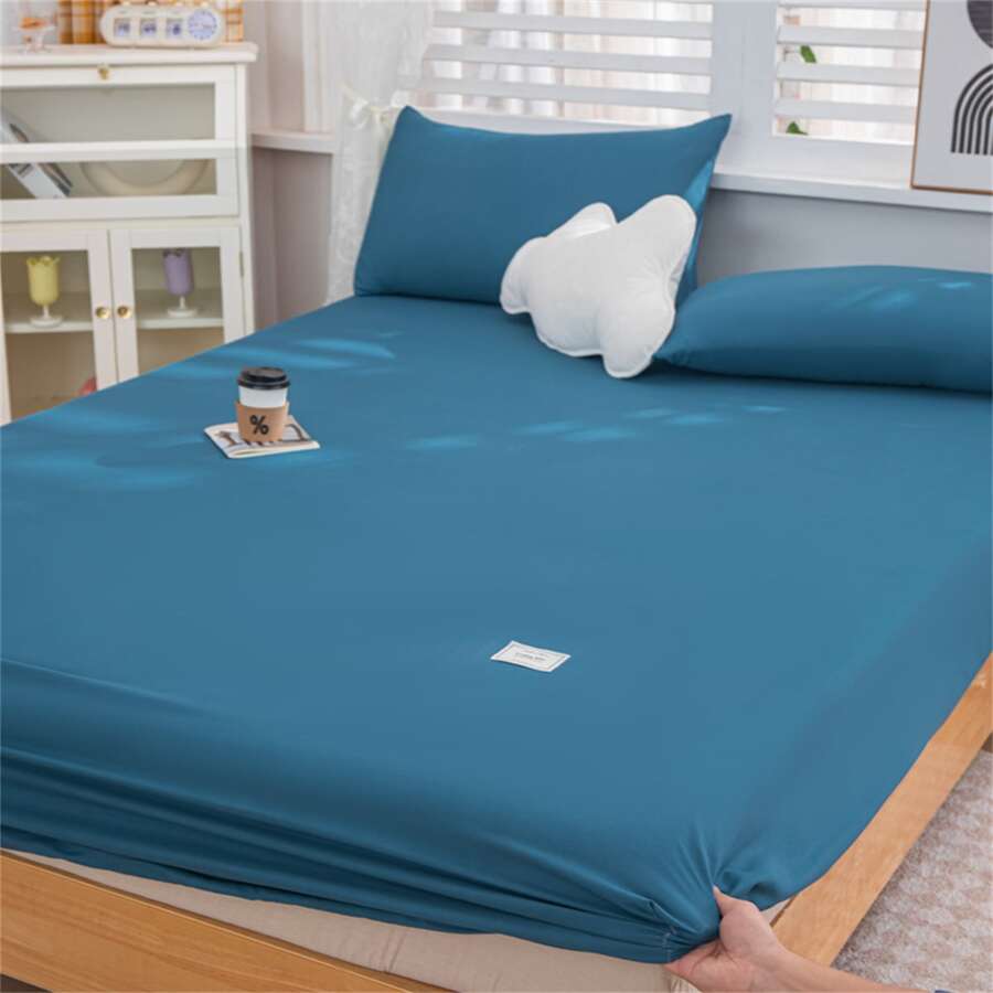 Tấm vải cashmere được chải dày có màu đặc - Xanh đậm - Xem 1