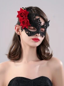 1入組女士們紅色花眼膜帶黑色時尚臉部頭紗 - 黑色 - 查看 3