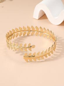 1pc Multicolored Adjustable Gothic Punk Style Feather, Leaves, Floral Pattern Metal Armlet - Yellow Gold - View 1