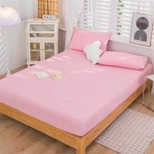 Solid Color Thickened Brushed Fitted Sheet In Plant Cashmere Fabric - Pink - View 5