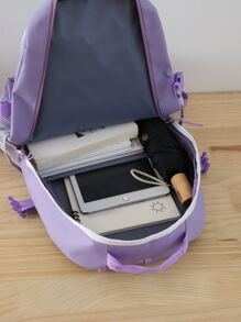 5pcs/Set Casual Purple College Style Combination Bag School Bag Set For Graduate, Teen Girls, Freshman, Sophomore, Junior & Senior In College, University & High School, Perfect For Outdoors ,Travel & Back To School - Purple - View 5