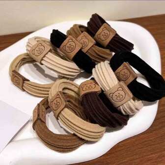 10pcs Women Cartoon Bear Decor Fashion Hair Tie For Daily Decoration Casual