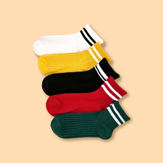 5雙條紋圖案中筒襪