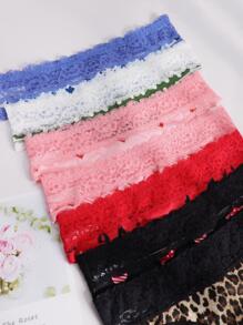 7pack Leopard & Heart Print Contrast Lace Thong Set - Multicolor - View 10