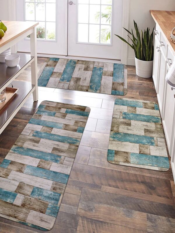 Vintage Wood Board Printed Kitchen Floor Mat SHEIN USA