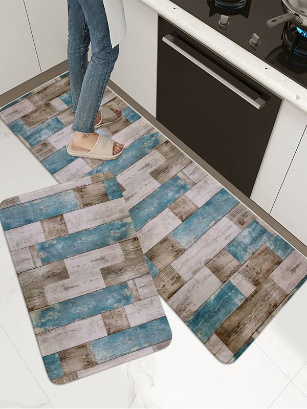 Vintage Wood Board Printed Kitchen Floor Mat SHEIN USA