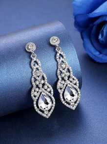 1 Pair Elegant Crystal Water Drop Bridal Wedding Earrings - Silver - View 3