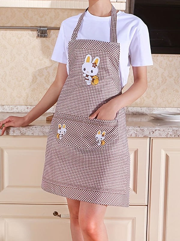 1pc Cartoon Rabbit & Gingham Pattern Apron
