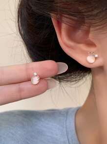 1對多用途精美貓眼石頭小星星耳釘 - 玫瑰金 - 查看 3