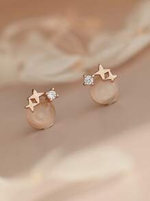 1對多用途精美貓眼石頭小星星耳釘 - 玫瑰金 - 查看 2