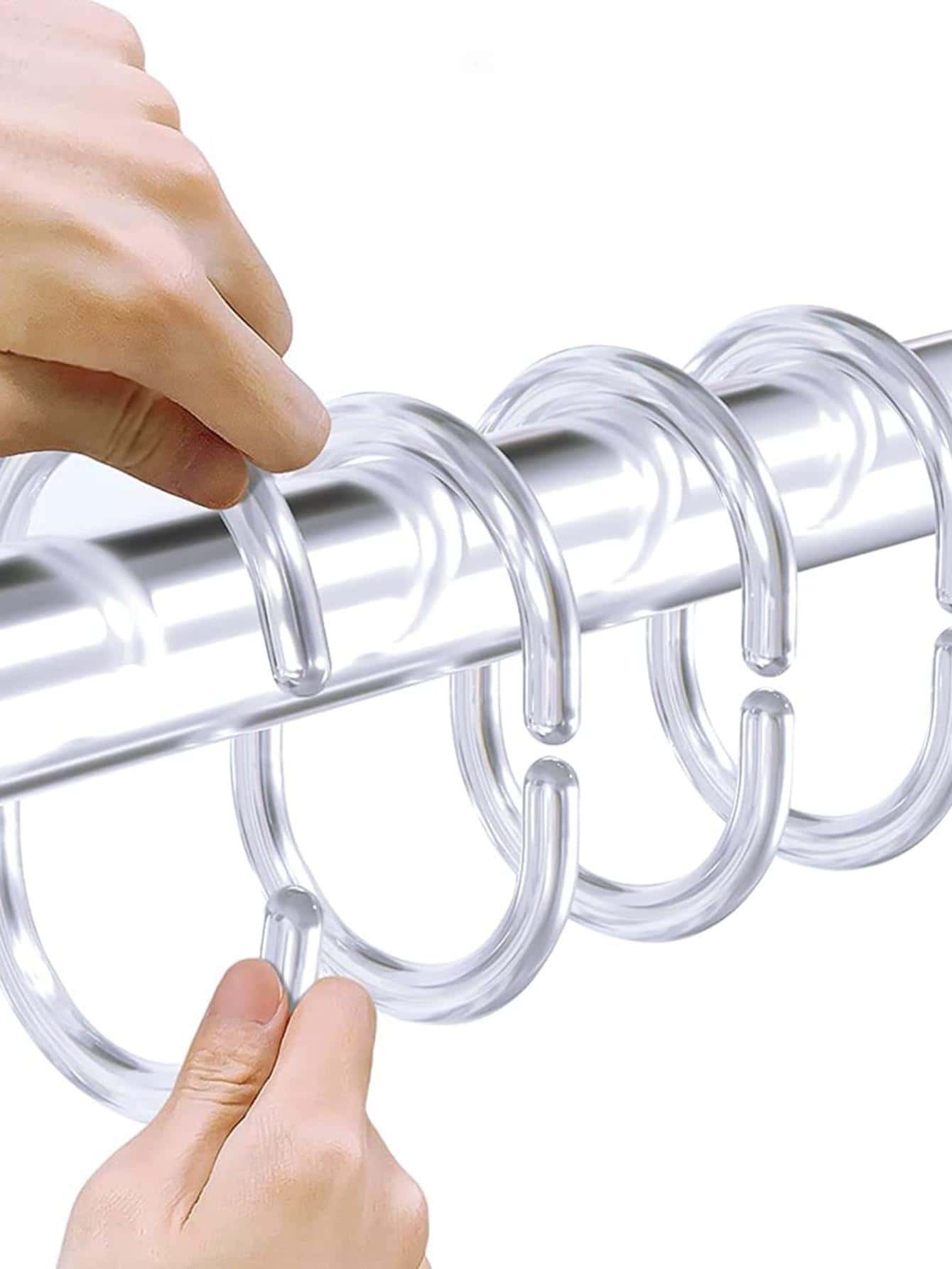 12pcs Clear Plastic Shower Curtain Rings, C-shaped Hooks For Bathroom Shower Rods - Clear - View 1