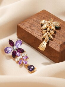 1對時尚幾何彩色鑽石長款宮廷風復古花卉圖案懸垂耳環適合女士誇張流行配件禮品