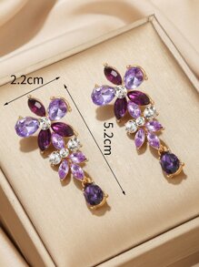 1對時尚幾何彩色鑽石長款宮廷風復古花卉圖案懸垂耳環適合女士誇張流行配件禮品