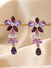 1對時尚幾何彩色鑽石長款宮廷風復古花卉圖案懸垂耳環適合女士誇張流行配件禮品