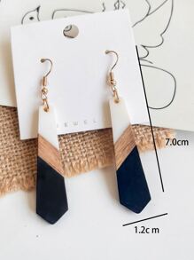 2pcs Wooden Geometric Drop Earrings - Multicolor - View 2