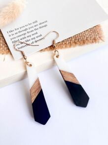 2pcs Wooden Geometric Drop Earrings - Multicolor - View 4