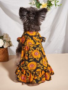 1入組寵物夏天洋裝帶向日葵圖案適用於兩者貓和小狗 - 彩色 - 查看 2