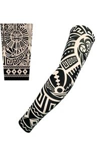 1 件男女通用 Y2K 风格随机纹身印花臂套户外防晒袖套，适合户外运动、遮阳和日常通勤 - 米色 - 查看 1