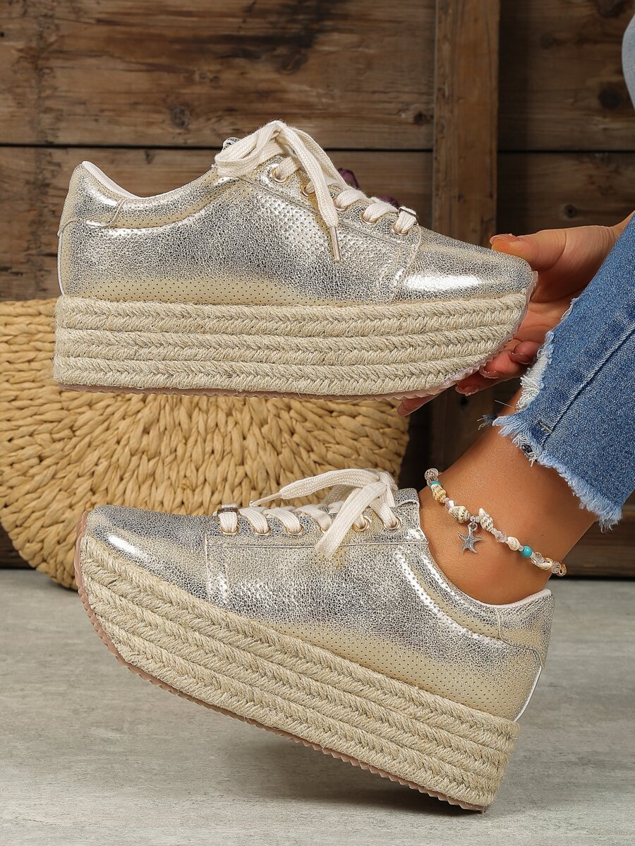 Giày trượt patin Espadrille phía trước bằng kim loại cho nữ, Giày thể thao ngoài trời thông thường - Vàng - Xem 1