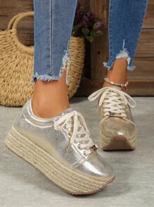 Giày trượt patin Espadrille phía trước bằng kim loại cho nữ, Giày thể thao ngoài trời thông thường - Vàng - Xem 4