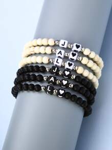 2 Cái/bộ DIY Tùy Chỉnh Tên Trang Sức Đính Hạt Trắng Đen Đính Hạt Vuông 26 Chữ Cái Trái Tim Vòng Tay Cặp Đôi Cho Bạn Gái Tặng - Nhiều màu - Xem 1