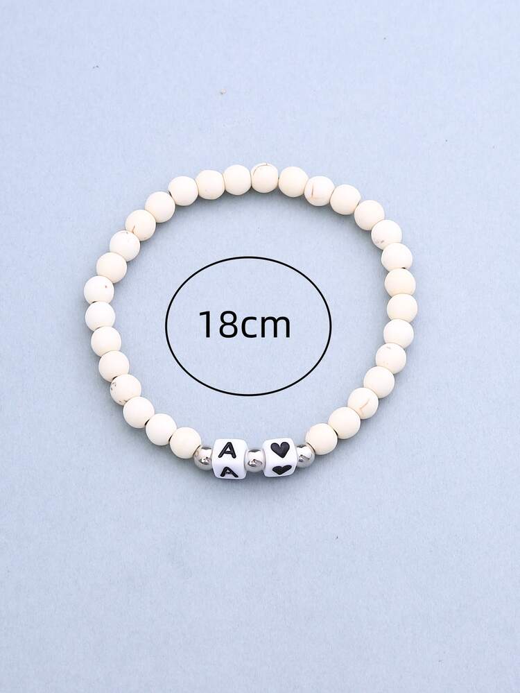 2入組/套DIY風俗姓名釘珠首飾類白色黑色釘珠方形26字母心情侶手鏈適用於閨蜜禮品 - 彩色 - 查看 3
