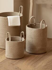 Ins 欧式超大亚麻衣物收纳篮，家庭储物容器，编织收纳篮，收纳盒 - 卡其色 - 查看 2