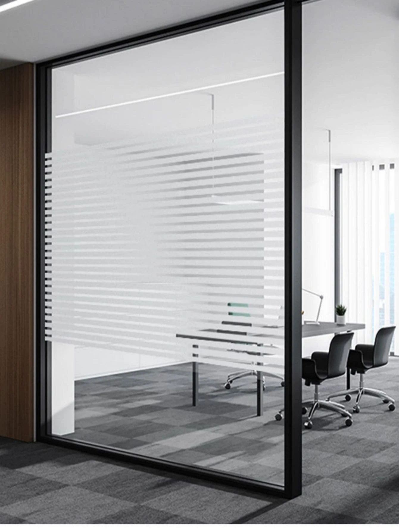 1 Cuộn Nhựa PVC Dán Cửa Sổ, Trắng Hiện Đại Họa Tiết Sọc Trắng Chống Tia UV Chống Nhìn Trộm Miếng Dán Cửa Sổ Cho Văn Phòng - trắng - Xem 1