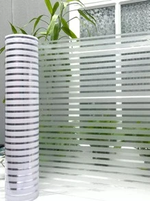 1 Cuộn Nhựa PVC Dán Cửa Sổ, Trắng Hiện Đại Họa Tiết Sọc Trắng Chống Tia UV Chống Nhìn Trộm Miếng Dán Cửa Sổ Cho Văn Phòng - trắng - Xem 2