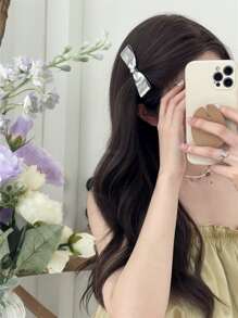 蝴蝶結裝飾鴨嘴夾 - 銀色 - 查看 3