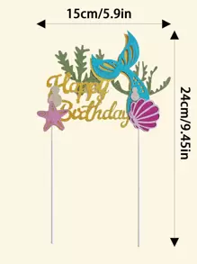 1pc Double Layer Mermaid Tail, Seashell, Starfish Birthday Party Cake Topper - Multicolor - View 4