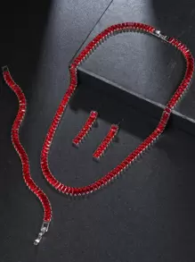 3 teiliges verziertes rechteckiges Schmuckset – Halskette, Armband, Ohrringe, geeignet für Damenhochzeit, Party