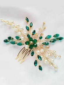 1入組女士綠水晶梳子,髮夾,頭飾 - 綠色 - 查看 3