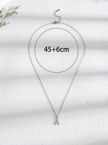 1件时尚不锈钢银色镂空A字形吊坠项链，适合女士日常佩戴