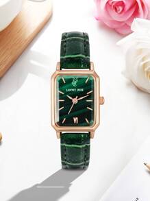 Lucky FOX 1 Trẻ Em Chắc Chắn Dây Da PU Vintage Mặt Vuông Đồng Hồ Thạch Anh Trang Trí Hàng Ngày - màu xanh lá - Xem 2