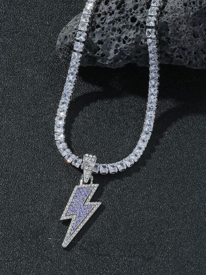 1 件男士闪电钻石发光吊坠项链 - 优雅简约项链适合男女，时尚珠宝，炫酷设计，经典配饰，新年礼物