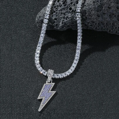 1 件男士闪电钻石发光吊坠项链 - 优雅简约项链适合男女，时尚珠宝，炫酷设计，经典配饰，新年礼物
