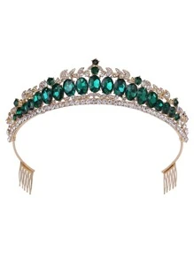 1pc Women's Mori Style Leaf Shape Rhinestone Inlaid Red Crystal Crown Comb Hair Accessory For Birthday, Wedding - Multicolor - View 1