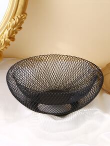 1pc Round Tray Living Room Coffee Table Creative Fashionable Hollow Iron Storage Basket With Minimalist Style - Black - View 3