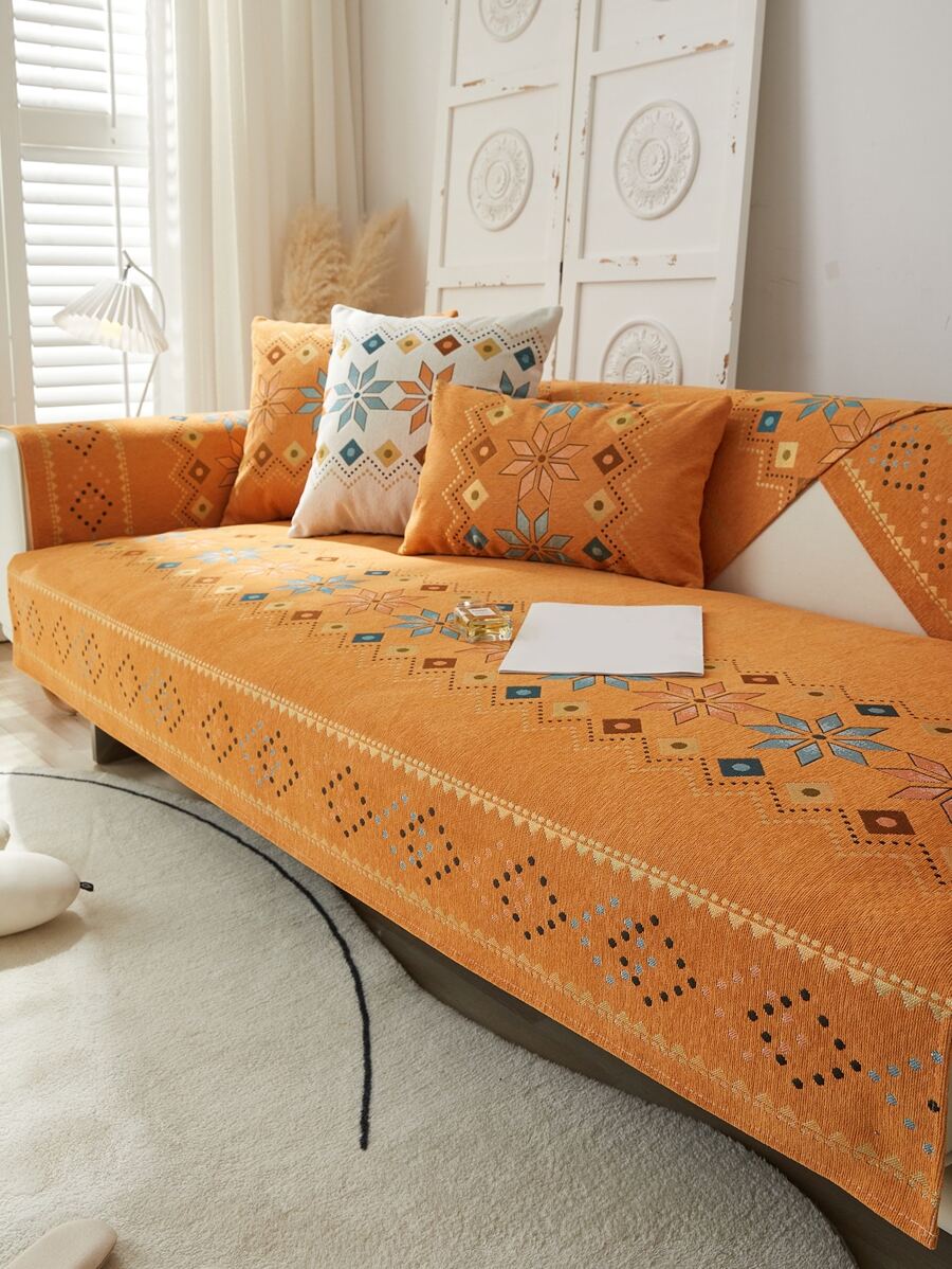 1pc Geometric Pattern Sofa Towel - Ginger - View 1