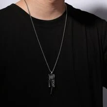 男士个性化坦克造型钛钢吊坠项链，精致配饰 - 灰色 - 查看 4