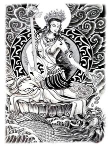 1張防水臨時紋身貼帶人類字元設計 - 黑色 - 查看 5
