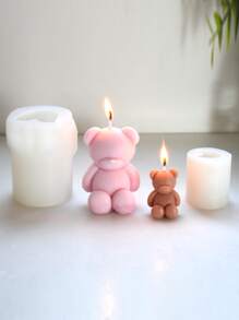 1 件可爱熊形蜡烛模具，手工制作创意硅胶蜡烛模具装饰 - 白色 - 查看 8